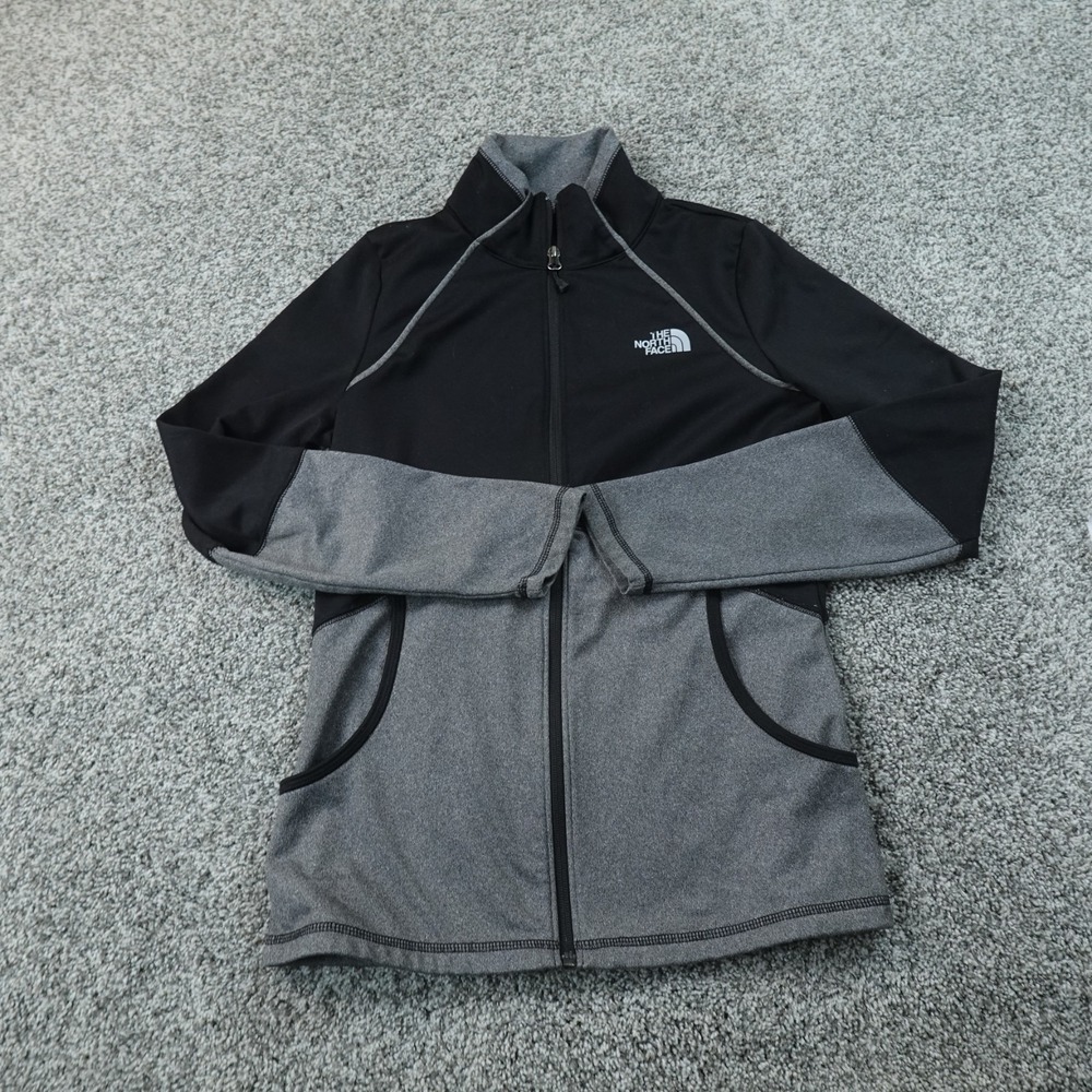 North Face Jacket Womens S Black Gray Full Zip Waffle Grid Fleece Thermal Coat